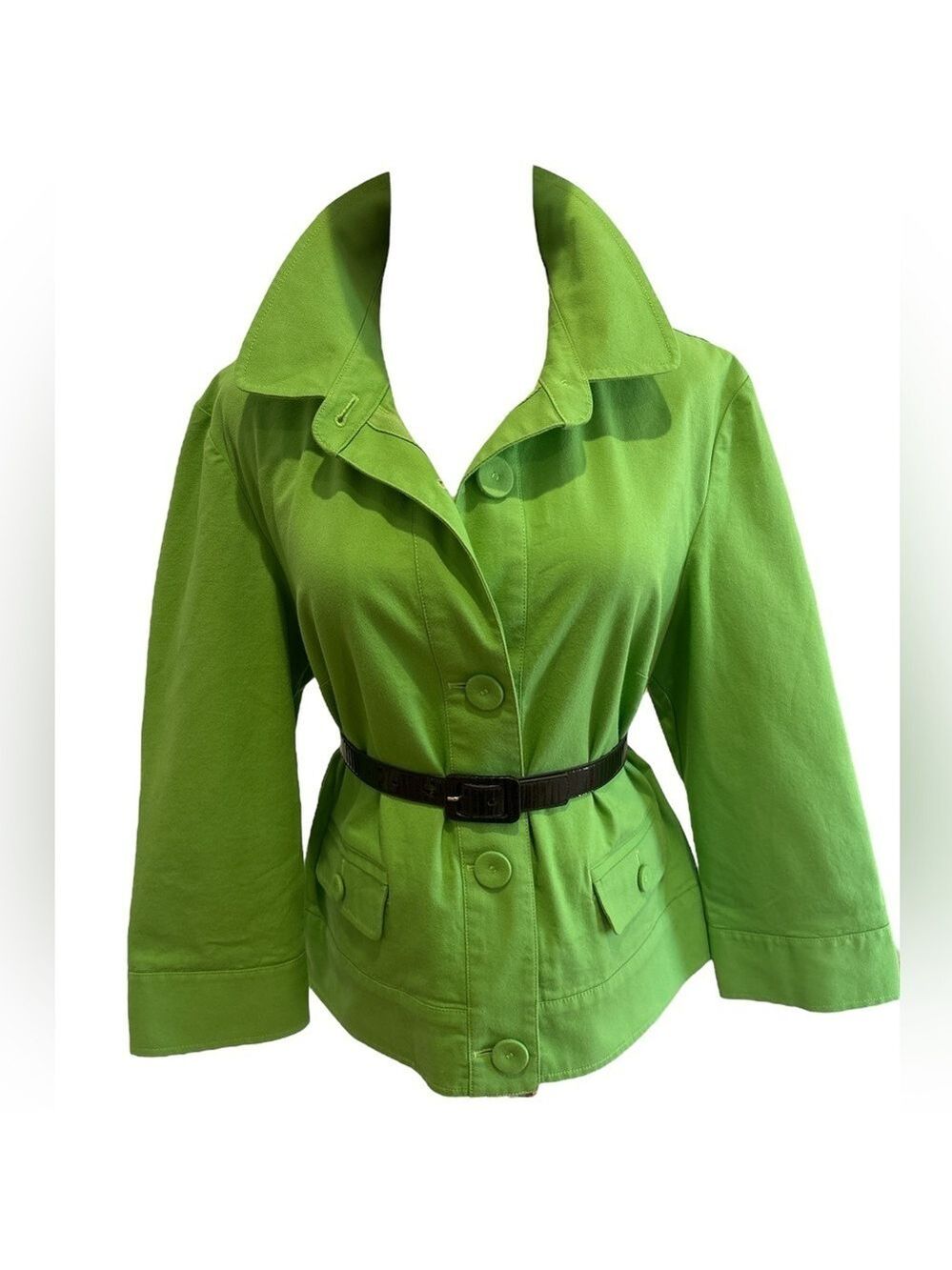 90s TALBOTS GREEN COTTON BLEND RELAX FIT LAGENLOOK CROPPED BLAZER PLUS SZ 14